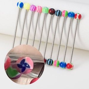 16G Barbell PINK WITH BLUE FLOWER